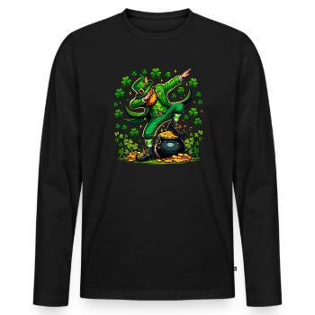 St Patrick's Day Irish Party Green Dabbing Leprechaun - Men's Premium Organic Long Sleeve Shirt - black - Front - Nico (187cm)