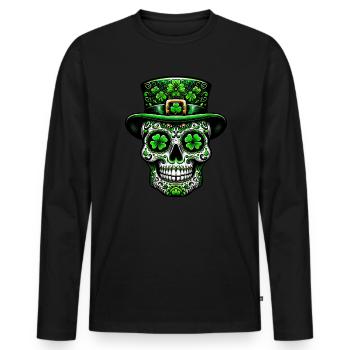 Sugar Skull Irish Irland Kleeblatt St Patricks Day - Männer Premium Bio Langarmshirt - Schwarz - Vorne - Nico (187cm)
