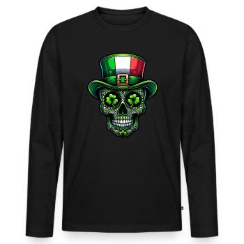 Sugar Skull Irish Irland Kleeblatt St Patricks Day - Männer Premium Bio Langarmshirt - Schwarz - Vorne - Nico (187cm)