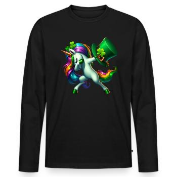 Irish Einhorn Grün Kleeblatt St Patricks Day - Männer Premium Bio Langarmshirt - Schwarz - Vorne - Nico (187cm)