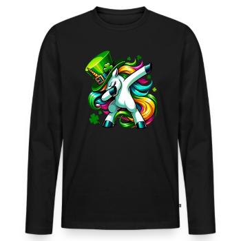 Irish Einhorn Grün Kleeblatt St Patricks Day - Männer Premium Bio Langarmshirt - Schwarz - Vorne - Nico (187cm)