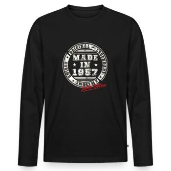Rétro Patch Vintage 1957 cadeau d’anniversaire - T-shirt manches longues Premium bio Homme - noir - Devant - Nico (187cm)