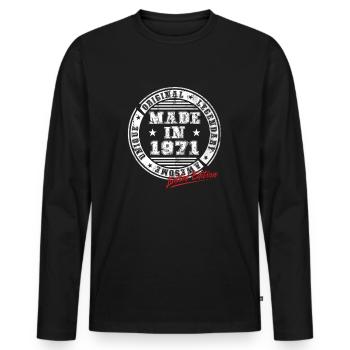 Rétro Patch Vintage 1971 cadeau d’anniversaire - T-shirt manches longues Premium bio Homme - noir - Devant - Nico (187cm)
