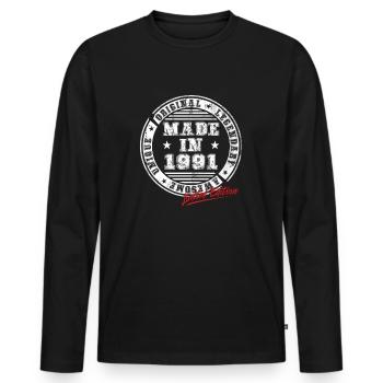 Retro Patch Vintage 1991 Birthday Gift - Men's Premium Organic Long Sleeve Shirt - black - Front - Nico (187cm)