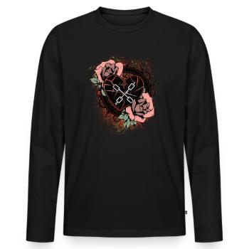 Tatouage coeur brisé avec des épines et des roses - T-shirt manches longues Premium bio Homme - noir - Devant - Nico (187cm)