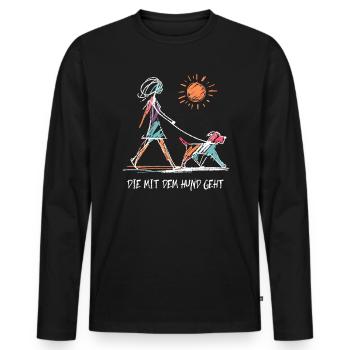 Celui qui marche avec le chien Drôle de dicton de chien - T-shirt manches longues Premium bio Homme - noir - Devant - Nico (187cm)