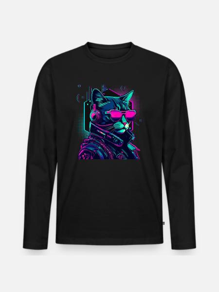 Cyberpunk Cat with Sunglasses - Men's Premium Organic Long Sleeve Shirt - black