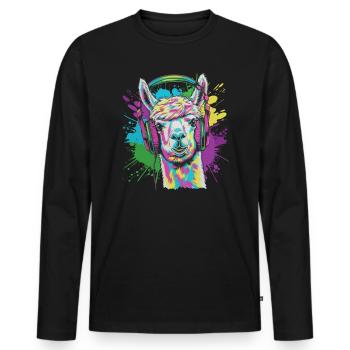 Alpaca Headphones Teen Music Festival Funny - Men's Premium Organic Long Sleeve Shirt - black - Front - Nico (187cm)