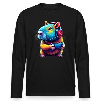 Capybara Gamer Zocker Lustig Videospiel Gaming - Männer Premium Bio Langarmshirt - Schwarz - Vorne - Nico (187cm)