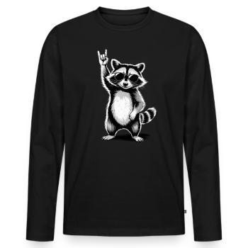 Rock On Konzert Festival Musik Lustiger Waschbär - Männer Premium Bio Langarmshirt - Schwarz - Vorne - Nico (187cm)