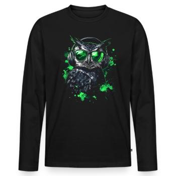 DJ Tenue cool Pop Art Techno Festival Hibou - T-shirt manches longues Premium bio Homme - noir - Devant - Nico (187cm)