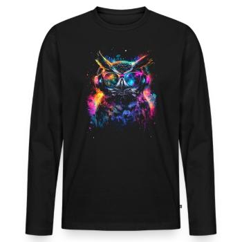 DJ Cool Outfit Rave Techno Festival Owl - Men's Premium Organic Long Sleeve Shirt - black - Front - Nico (187cm)