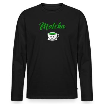 matcha, funny matcha - Men's Premium Organic Long Sleeve Shirt - black - Front - Nico (187cm)