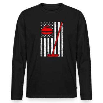 Curling american flag, curling - Men's Premium Organic Long Sleeve Shirt - black - Front - Nico (187cm)