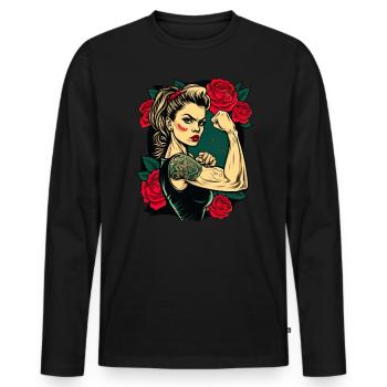 Strong Woman Mother Roses Mother's Day Gift - Men's Premium Organic Long Sleeve Shirt - black - Front - Nico (187cm)