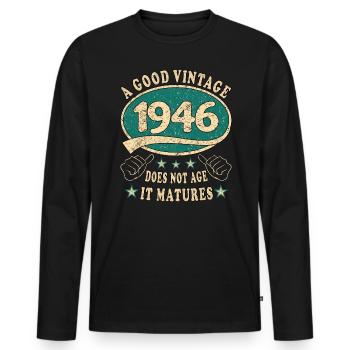 77. Geburtstag 1946 77er Guter Jahrgang - Männer Premium Bio Langarmshirt - Schwarz - Vorne - Nico (187cm)