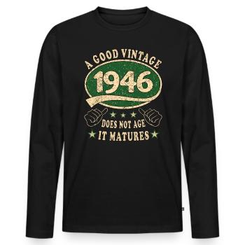 77. Geburtstag 1946 77er Guter Jahrgang - Männer Premium Bio Langarmshirt - Schwarz - Vorne - Nico (187cm)