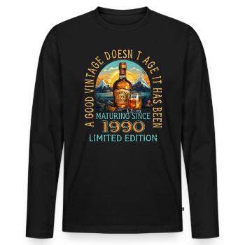 33e anniversaire 1990 33 Good Vintage Whisky - T-shirt manches longues Premium bio Homme - noir - Devant - Nico (187cm)