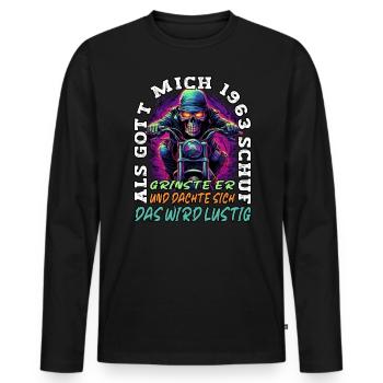 61. Geburtstag als Gott mich schuf Motorrad 1963 - Männer Premium Bio Langarmshirt - Schwarz - Vorne - Nico (187cm)