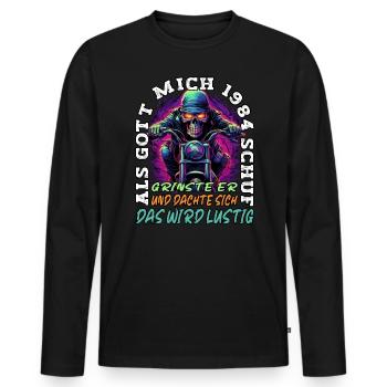 39. Geburtstag als Gott mich schuf Motorrad 1984 - Männer Premium Bio Langarmshirt - Schwarz - Vorne - Nico (187cm)