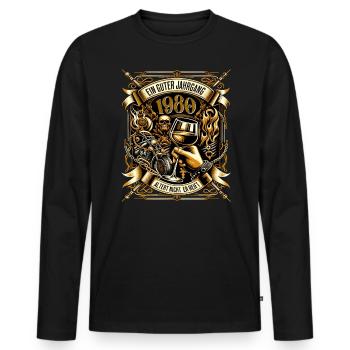 1980 Geburtstag Biker Ein Guter Jahrgang Altert - Männer Premium Bio Langarmshirt - Schwarz - Vorne - Nico (187cm)