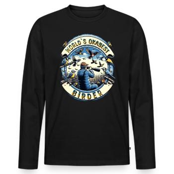 World's Best Okay Birder Birdwatching - Men's Premium Organic Long Sleeve Shirt - black - Front - Nico (187cm)