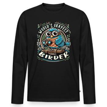 World's Best Okay Birder Birdwatching - Men's Premium Organic Long Sleeve Shirt - black - Front - Nico (187cm)