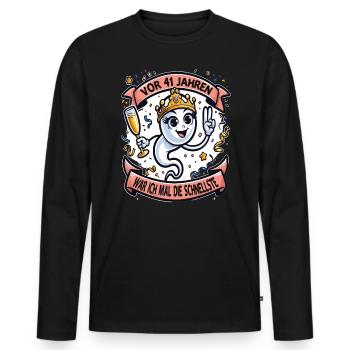 Vor 41 Jahren War Ich die Schnellste Frau - Männer Premium Bio Langarmshirt - Schwarz - Vorne - Nico (187cm)