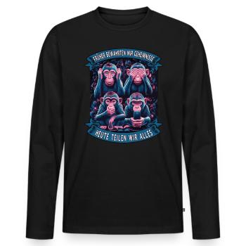 lustiger weise Affen Spruch Handy social media - Männer Premium Bio Langarmshirt - Schwarz - Vorne - Nico (187cm)