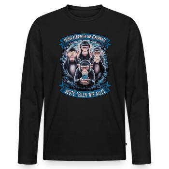 lustiger weise Affen Spruch Handy social media - Männer Premium Bio Langarmshirt - Schwarz - Vorne - Nico (187cm)