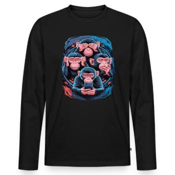 Singe sage avec téléphone portable drôle conception de médias sociaux - T-shirt manches longues Premium bio Homme - noir - Devant - Nico (187cm)