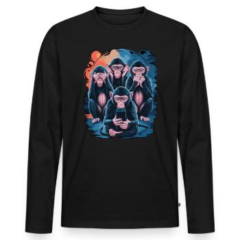 singe sage avec téléphone portable drôle multi conception multimédia - T-shirt manches longues Premium bio Homme - noir - Devant - Nico (187cm)