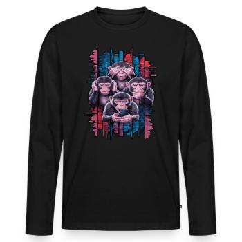 Weise Affen Mit Handy Lustiges Multi Media Design - Männer Premium Bio Langarmshirt - Schwarz - Vorne - Nico (187cm)