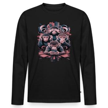 Weise Affen Mit Handy Lustiges Multi Media Design - Männer Premium Bio Langarmshirt - Schwarz - Vorne - Nico (187cm)