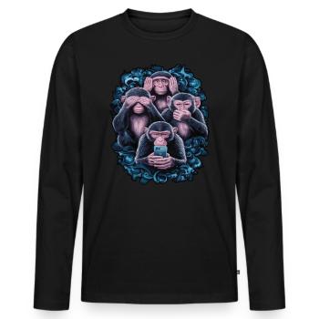 Weise Affen Mit Handy Lustiges Multi Media Design - Männer Premium Bio Langarmshirt - Schwarz - Vorne - Nico (187cm)