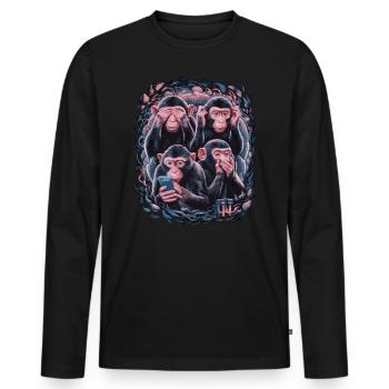 Weise Affen Mit Handy Lustiges Multi Media Design - Männer Premium Bio Langarmshirt - Schwarz - Vorne - Nico (187cm)