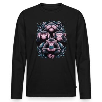 Weise Affen Mit Handy Lustiges Multi Media Design - Männer Premium Bio Langarmshirt - Schwarz - Vorne - Nico (187cm)