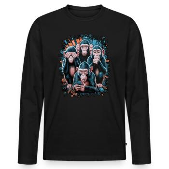 Weise Affen Mit Handy Lustiges Multi Media Design - Männer Premium Bio Langarmshirt - Schwarz - Vorne - Nico (187cm)