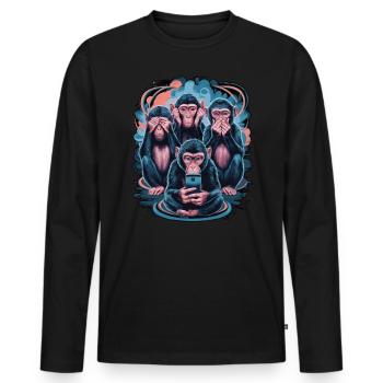 Weise Affen Mit Handy Lustiges Multi Media Design - Männer Premium Bio Langarmshirt - Schwarz - Vorne - Nico (187cm)