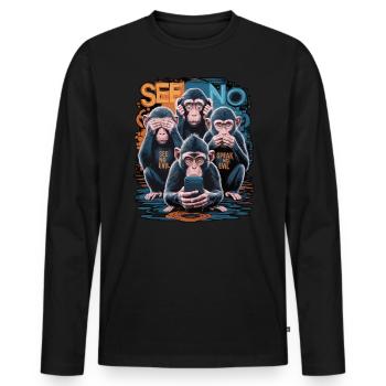 Weise Affen Mit Handy Lustiges Multi Media Design - Männer Premium Bio Langarmshirt - Schwarz - Vorne - Nico (187cm)
