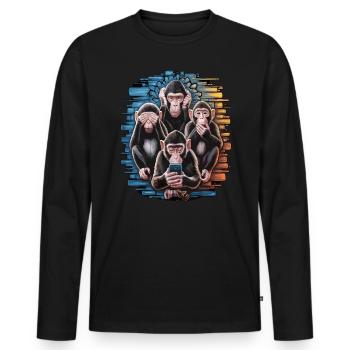 Weise Affen Mit Handy Lustiges Multi Media Design - Männer Premium Bio Langarmshirt - Schwarz - Vorne - Nico (187cm)
