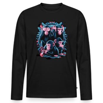 Weise Affen Mit Handy Lustiges Multi Media Design - Männer Premium Bio Langarmshirt - Schwarz - Vorne - Nico (187cm)