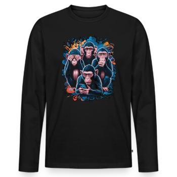 Weise Affen Mit Handy Lustiges Multi Media Design - Männer Premium Bio Langarmshirt - Schwarz - Vorne - Nico (187cm)