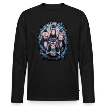 Weise Affen Mit Handy Lustiges Multi Media Design - Männer Premium Bio Langarmshirt - Schwarz - Vorne - Nico (187cm)