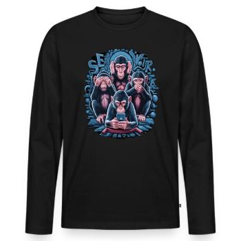 Weise Affen Mit Handy Lustiges Multi Media Design - Männer Premium Bio Langarmshirt - Schwarz - Vorne - Nico (187cm)