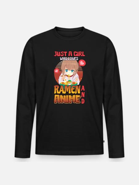Animemädchen mag Ramen - Männer Premium Bio Langarmshirt - Schwarz