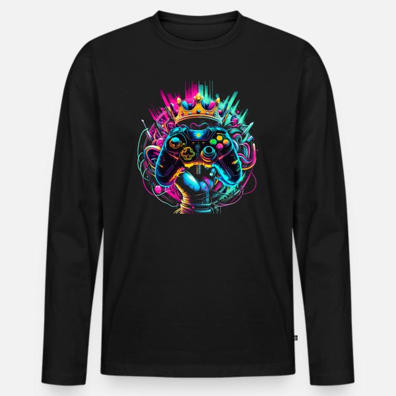 Elite Gaming Held Controller & Krone - Männer Premium Bio Langarmshirt - Schwarz