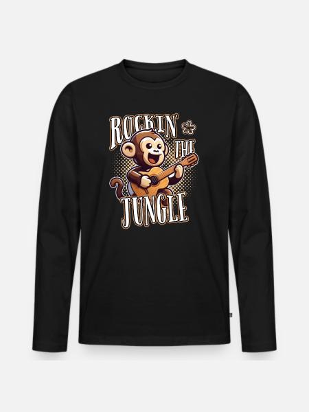Rockin The Jungle Funny Monkey Plays Guitar - Men's Premium Organic Long Sleeve Shirt - black