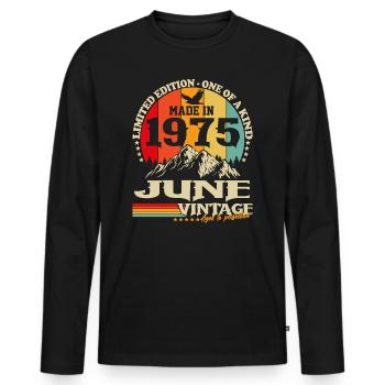 Vintage June 1975 Vintage Retro Birthday - Men's Premium Organic Long Sleeve Shirt - black - Front - Nico (187cm)