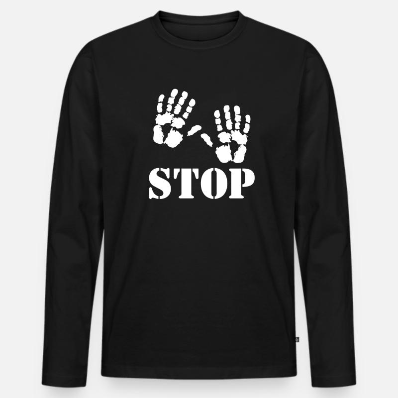Stop - Handabdrücke - Männer Premium Bio Langarmshirt - Schwarz